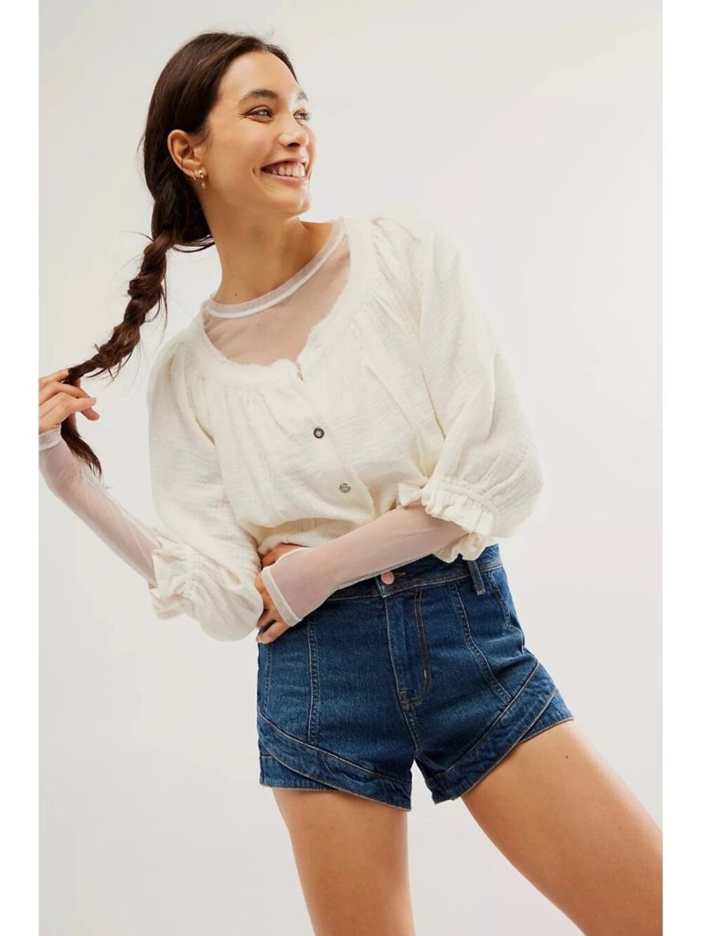 Free People We The Free Lucy Shirt Blouse Top Ruffle Buttondown XS/S